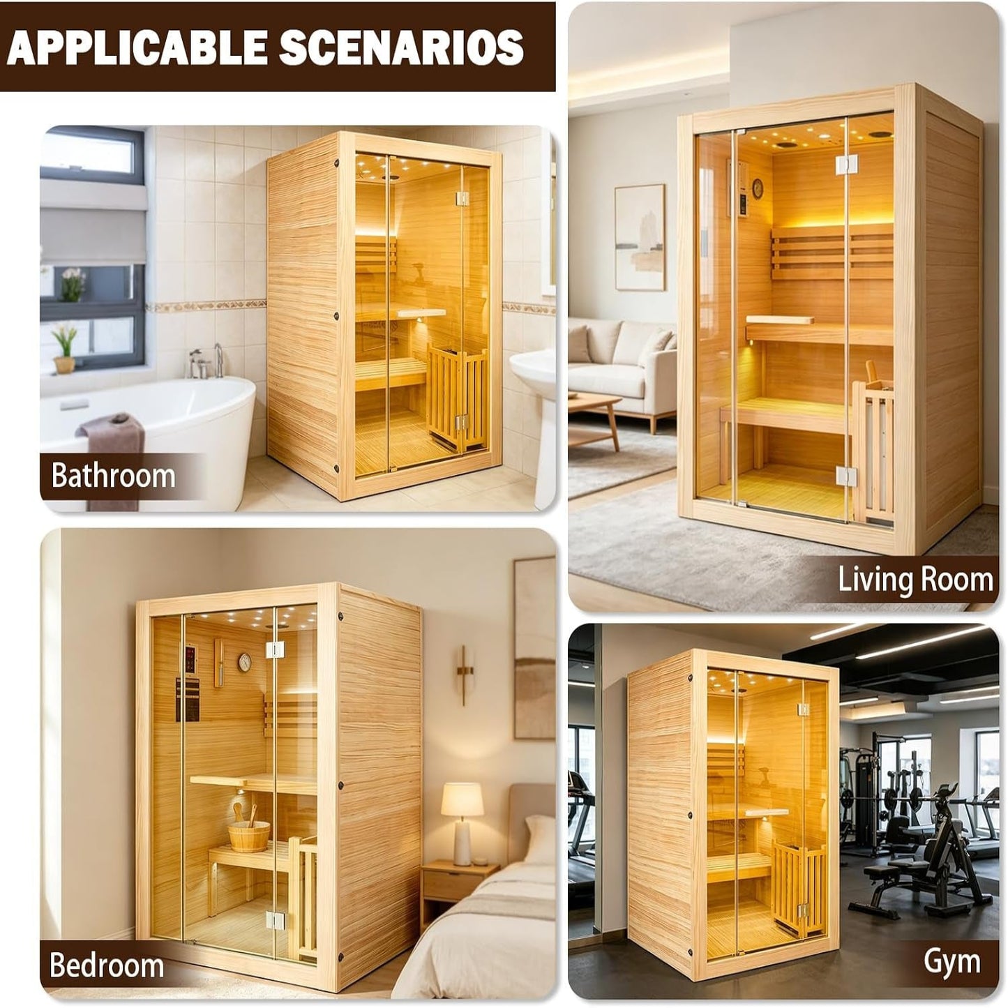Steam Sauna, 2-4 Person Traditional Indoor Sauna with 3KW/240V Stove Heater | Chilean Pine Wood Sauna Room with Wooden Barrel and Spoon, Sauna Stone, Hygrometer, Cup Holder, LED Lighting, Speaker