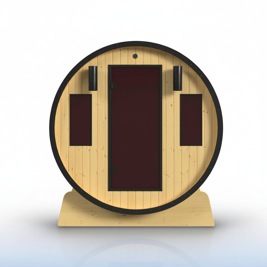 3-Person Capacity Outdoor White Finland Pine Wet/Dry Traditional Barrel Sauna with Black Accents