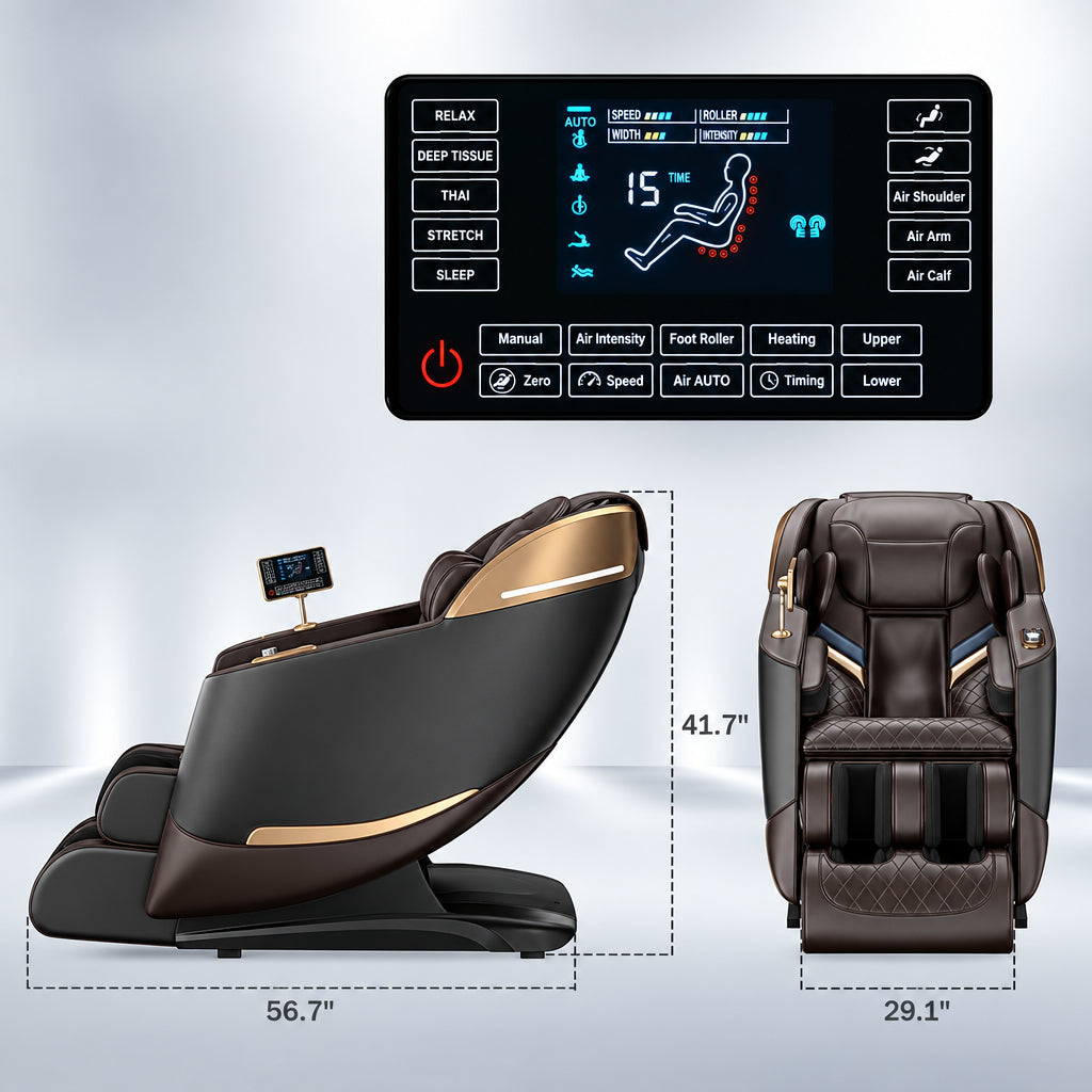 Massage Chair Full Body 53" Sl-Track Zero Gravity Shiatsu, Brown