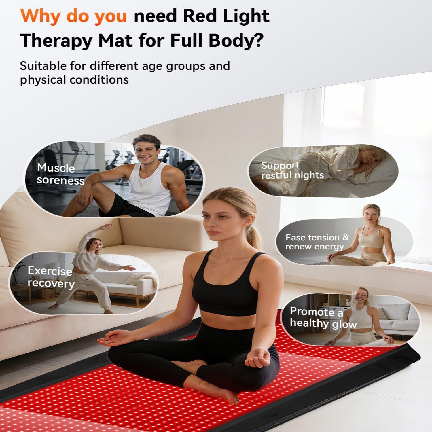 Red Light Therapy Mat for Full Body, 75"*35" Red Light Therapy Blanket with 2704 Leds and Controller, 660Nm&850Nm near Infrared Light Therapy, 3In1 Leds Light Blanket for Back Waist Belly Joint Muscle
