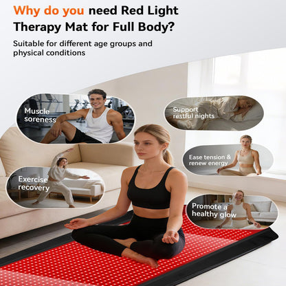 Red Light Therapy Mat for Full Body, 75"*35" Red Light Therapy Blanket with 2704 Leds and Controller, 660Nm&850Nm near Infrared Light Therapy, 3In1 Leds Light Blanket for Back Waist Belly Joint Muscle
