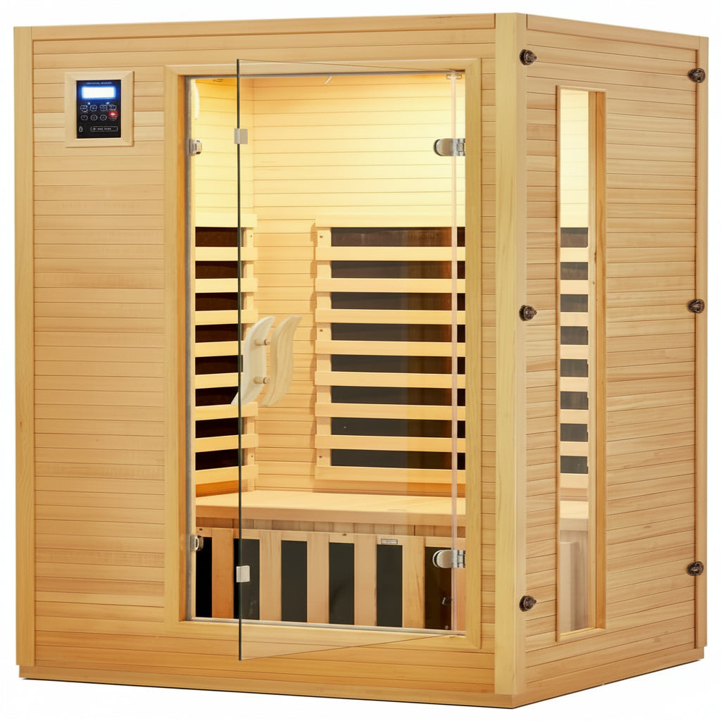 2024 Upgrade 1 to 2 Person Infrared Sauna, Low EMF Infrared Sauna for Home, Indoor Sauna Room, Hemlock Wooden Far Infrared Sauna, Dry Sauna with Bluetooth Speakers, LED Reading and Chromotherapy Lamp