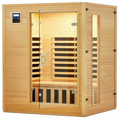 2024 Upgrade 1 to 2 Person Infrared Sauna, Low EMF Infrared Sauna for Home, Indoor Sauna Room, Hemlock Wooden Far Infrared Sauna, Dry Sauna with Bluetooth Speakers, LED Reading and Chromotherapy Lamp